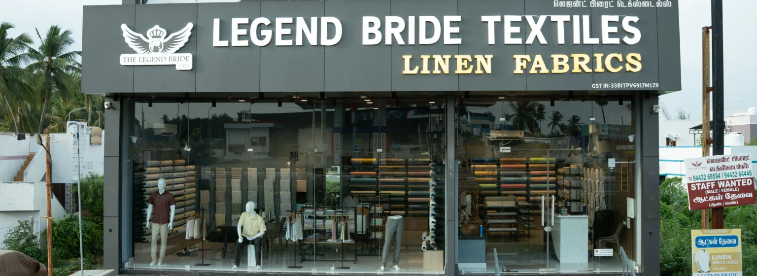 Legend Bride Textiles linen fabrics store front