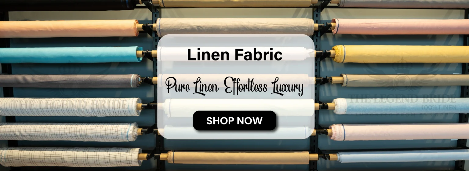 Rolls of pure linen fabric in many colours