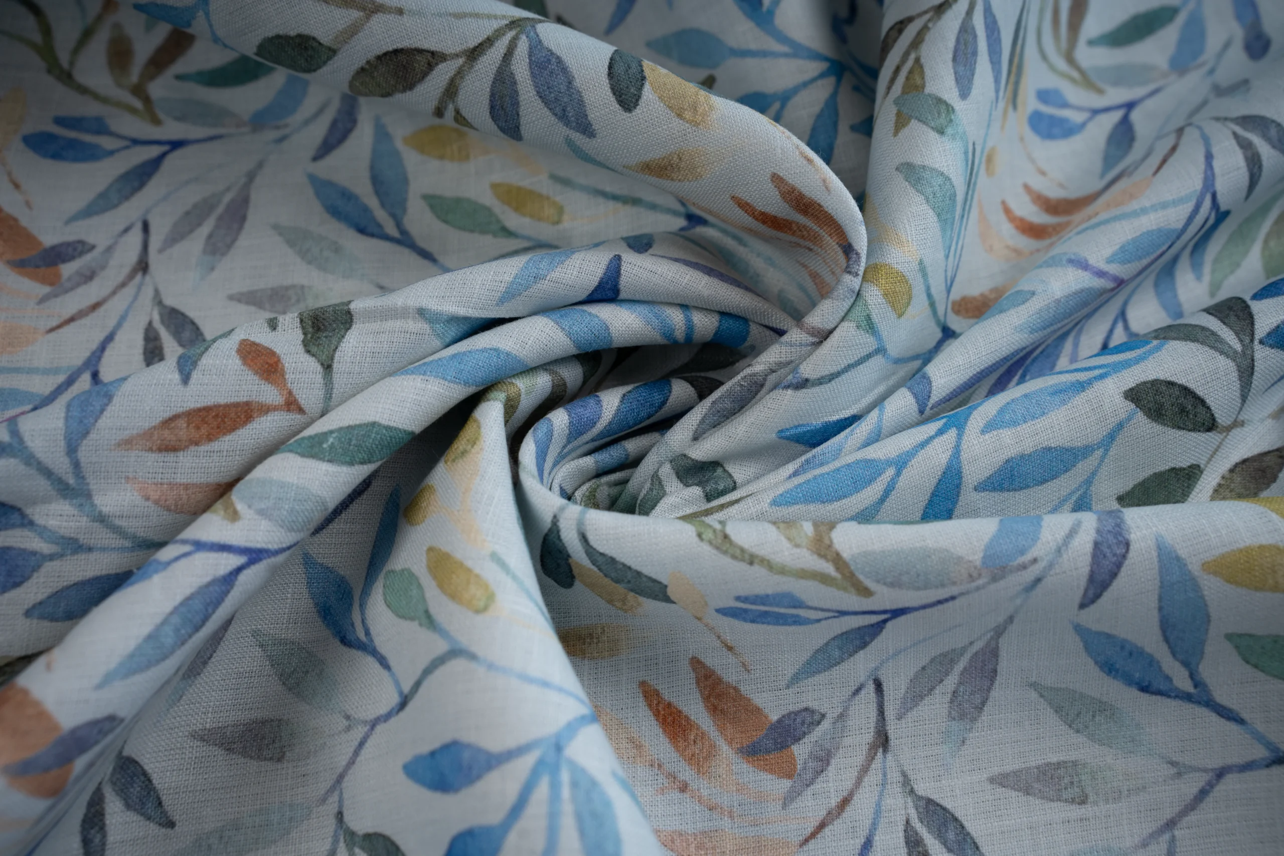 Printed Linen – Watercolour Leaf linen fabric
